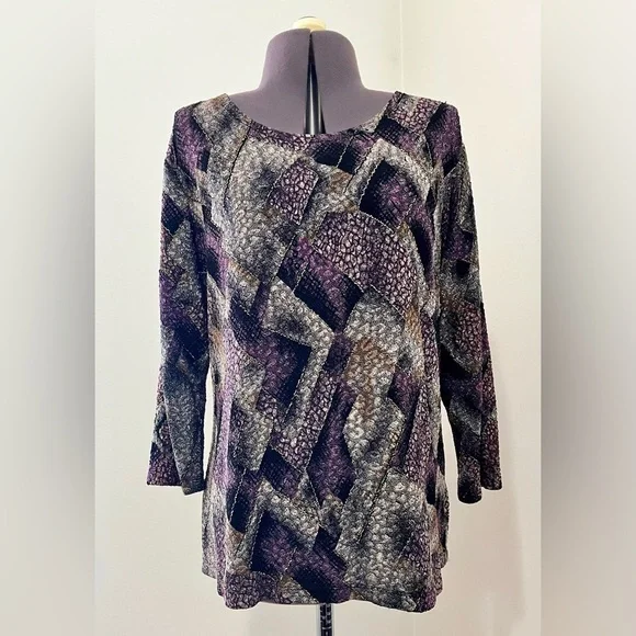 Notations Geometric Print Gold Foil Accent Blouse Size L - Picture 4 of 10